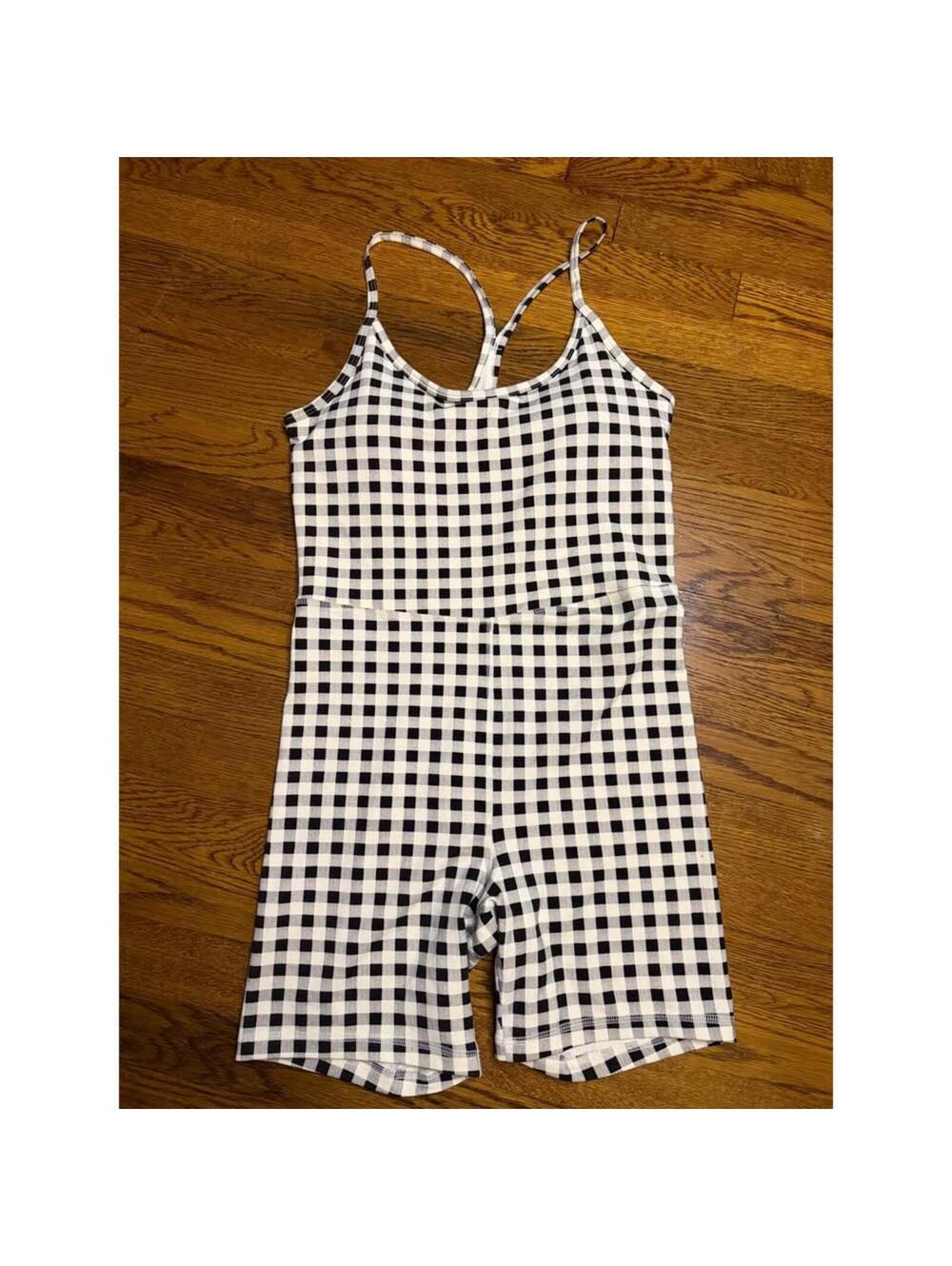 Old Navy Active PowerChill Gingham Romper Tank Black White M